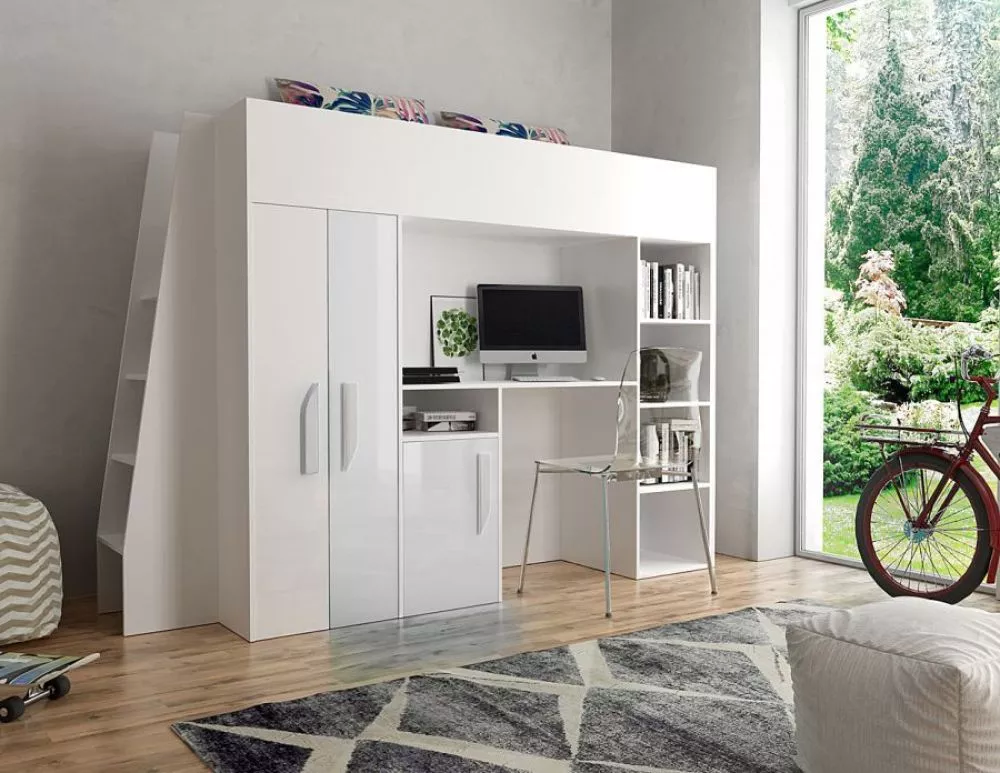 Bērnu gulta Party 15 ar stelāžu Guļamvietas platums: 90 cm, Guļamvietas garums: 200 cm, · 95 × 230 × 165 cm