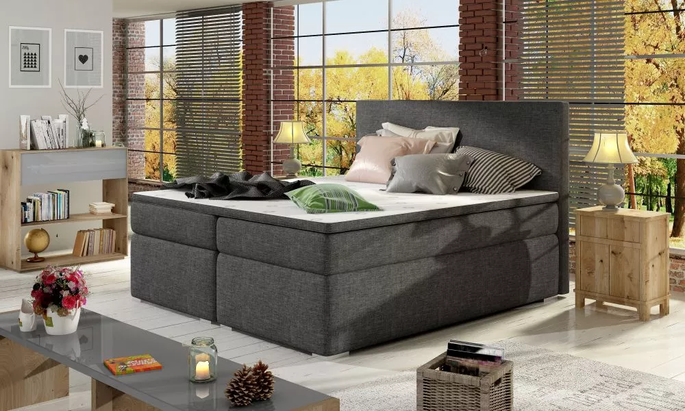 Gulta Divalo Boxspring standard Guļamvietas platums: 160 cm, Guļamvietas garums: 200 cm, · Pelēks · 163 × 205 × 126 cm