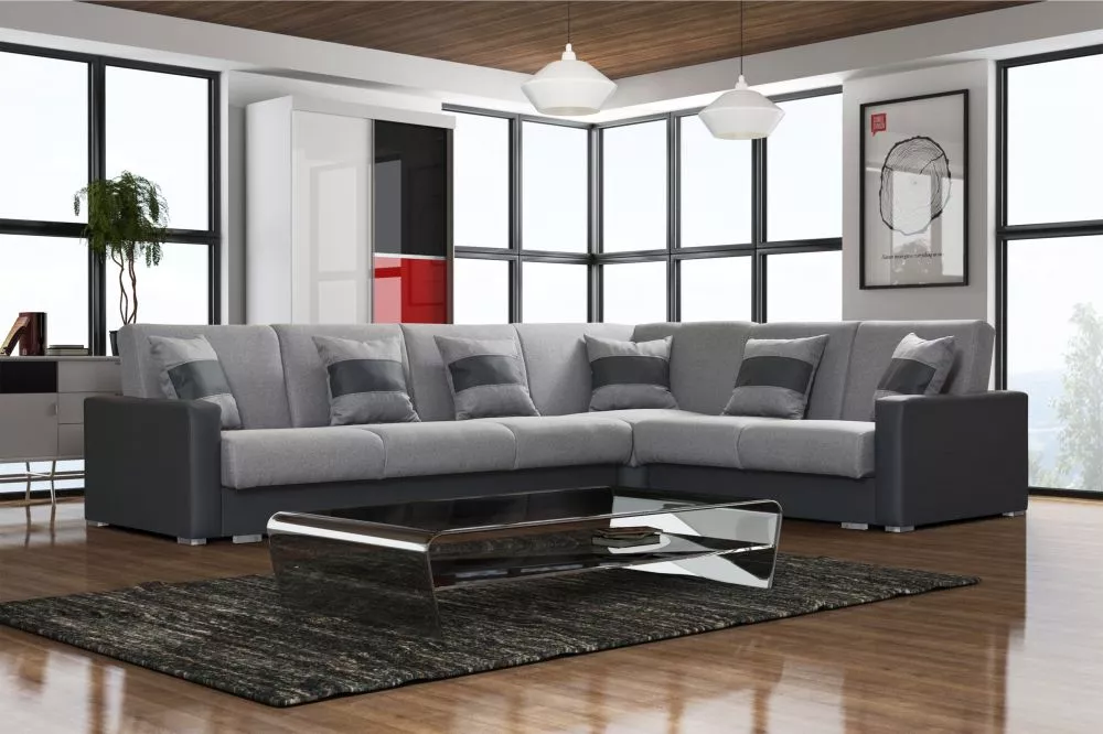 Dīvāns Nero standard · Pelēks + melns · 230 × 308 × 84 cm