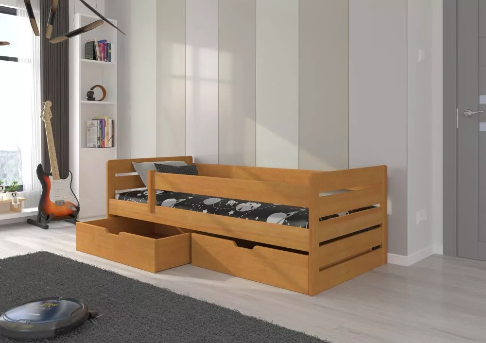 Bērnu gulta Bella 80x180 ar stelāžu Guļamvietas platums: 80 cm, Guļamvietas garums: 180 cm, · Alksnis · 87 × 185 × 63 cm