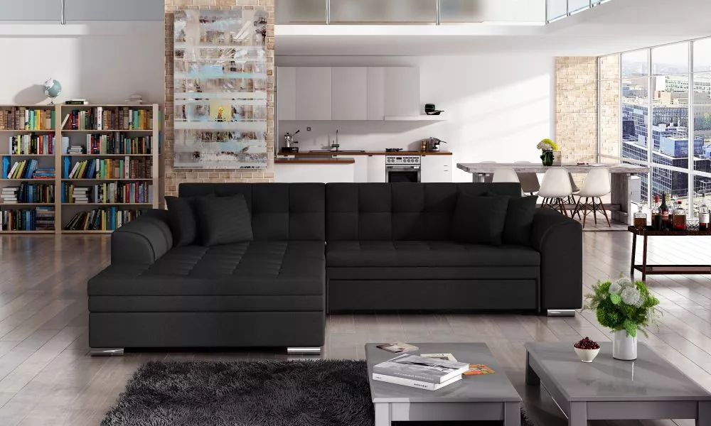 Dīvāns Sorento Lux standard · Melns · 195 × 295 × 80 cm