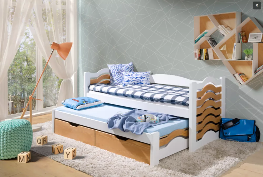Bērnu gulta Mikolaj ar stelāžu Guļamvietas platums: 80 cm, Guļamvietas garums: 180 cm, · 87 × 190 × 80 cm