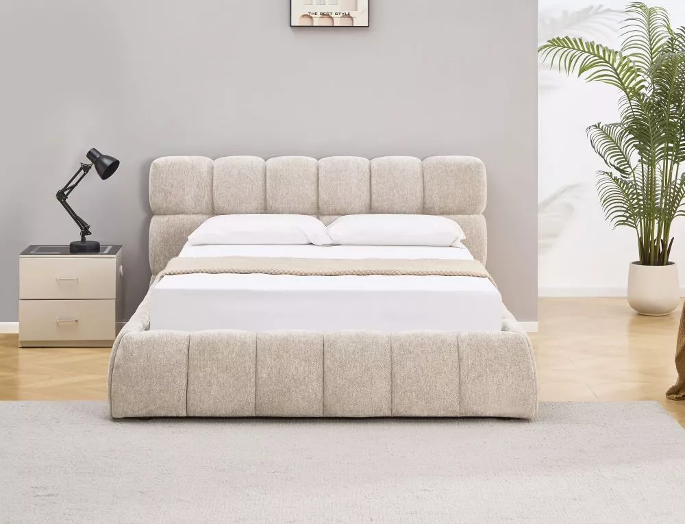 Gulta Parma ar stelāžu Guļamvietas platums: 160 cm, Guļamvietas garums: 200 cm, · Gaiši bēšs · 185 × 229 × 90 cm