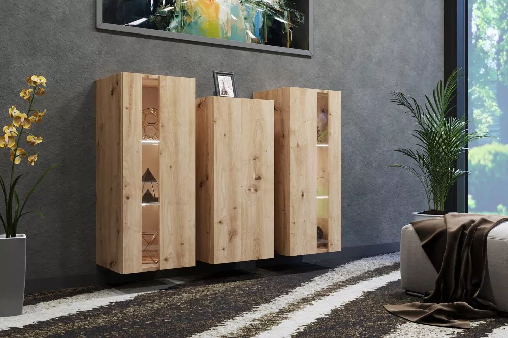 Kumode Maro ar LED · Ozols artisan · 131 × 35 × 91 cm