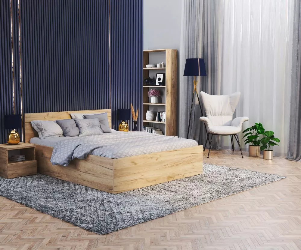 Gulta Panama ar stelāžu Guļamvietas platums: 160 cm, Guļamvietas garums: 200 cm, stelāžas tips: koka, · Ozols kraft · 16