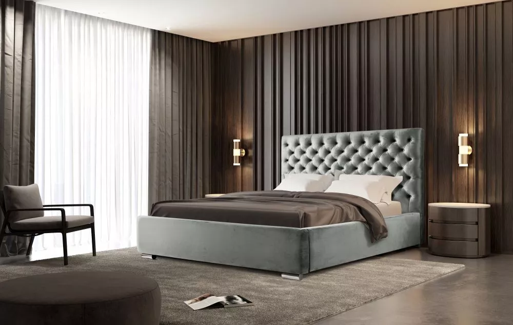 Gulta Chester Standard ar stelāžu Guļamvietas platums: 140 cm, Guļamvietas garums: 200 cm, stelāžas tips: koka, · Pelēks
