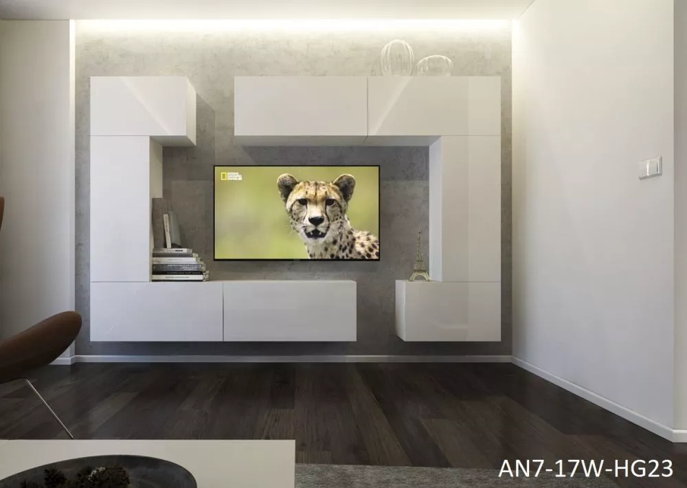 Sekcija Next 7 ar LED · Balts · 256 × 35 × 187 cm