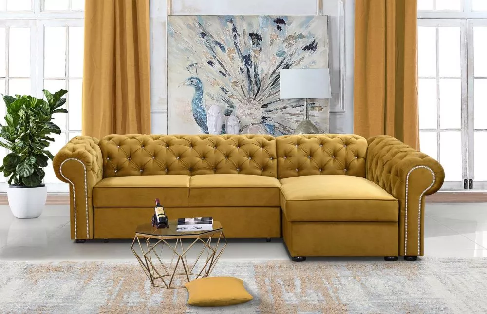 Dīvāns Valentino XL Cristal Standard · Zelts · 173 × 278 × 78 cm