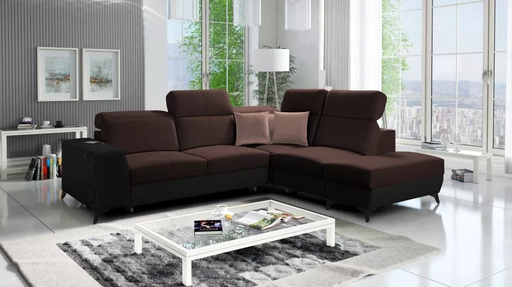 Dīvāns Belutti 7 Mix Standard · Tumši brūns + melns · 236 × 288 × 84 cm