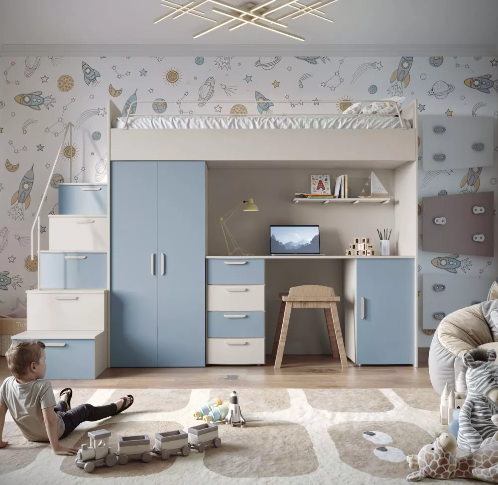 Bērnu gulta Raj 4 Matt ar stelāžu Guļamvietas platums: 80 cm, Guļamvietas garums: 200 cm, · 120 × 254 × 180 cm