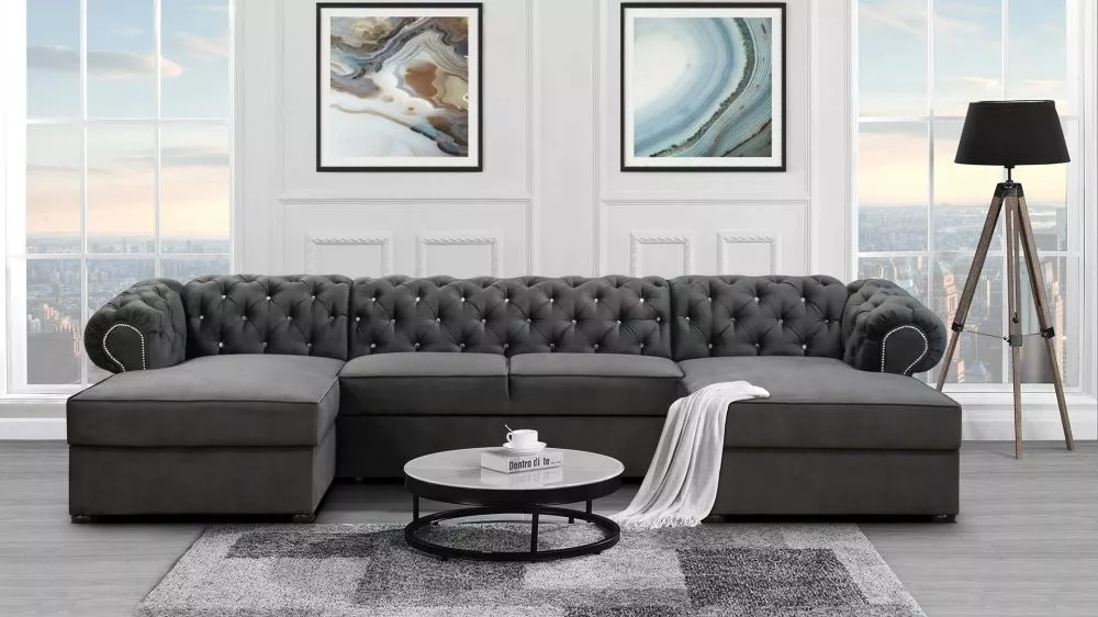 Dīvāns Valentino U Cristal Standard · Pelēks · 174 × 348 × 81 cm