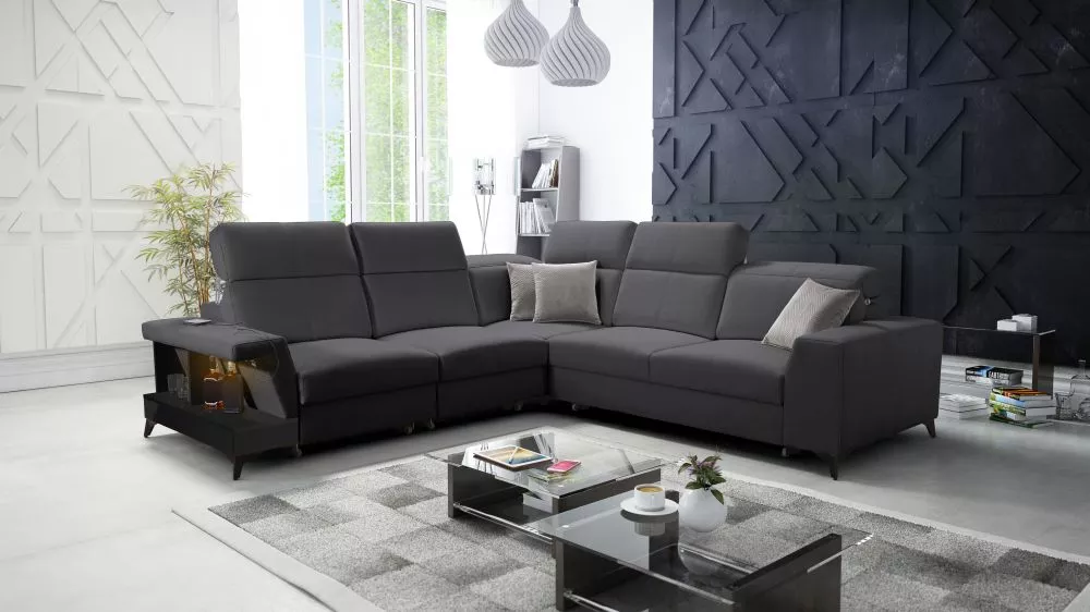 Dīvāns Belutti 3 Satin Black Standard ar LED · Grafīts · 288 × 288 × 84 cm