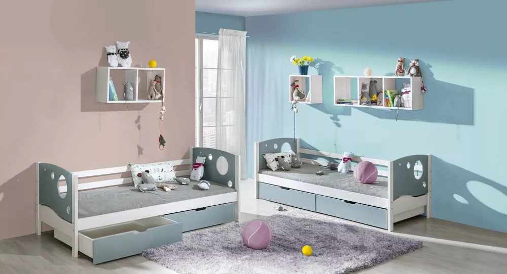 Bērnu gulta Kewin ar stelāžu Guļamvietas platums: 80 cm, Guļamvietas garums: 190 cm, · 88 × 196 × 71 cm