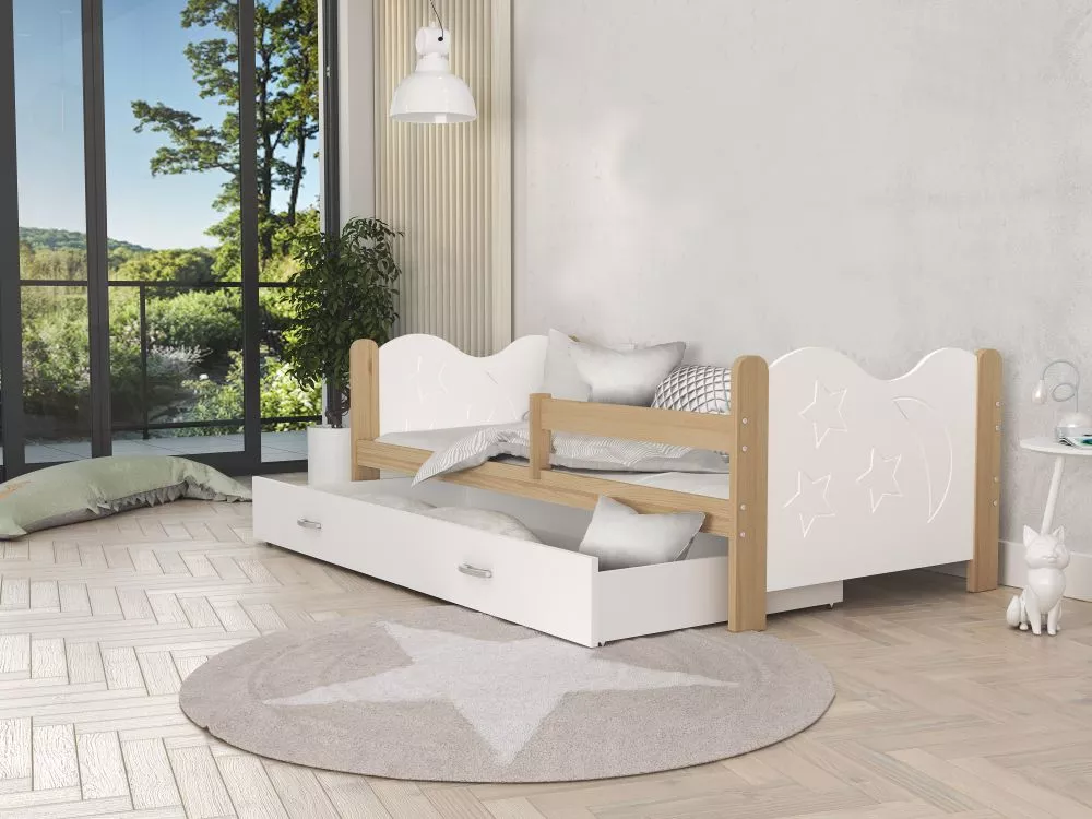 Bērnu gulta Mikolaj 80x190 ar stelāžu Guļamvietas platums: 80 cm, Guļamvietas garums: 190 cm, · 86 × 194 × 62 cm
