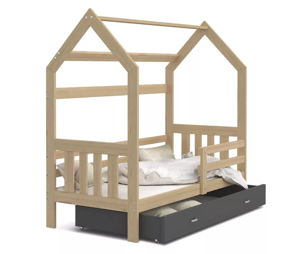 Bērnu gulta Domek 80x190 2 ar stelāžu Guļamvietas platums: 80 cm, Guļamvietas garums: 190 cm, · 84 × 194 × 180 cm
