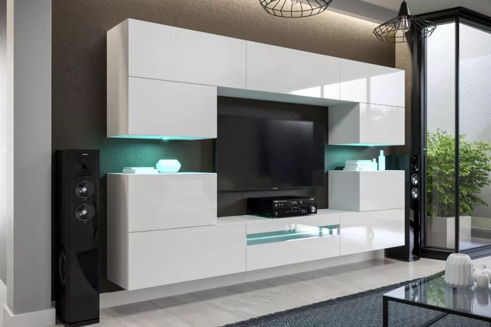 Sekcija Next 37 gloss ar LED · Balts · 257 × 35 × 173 cm