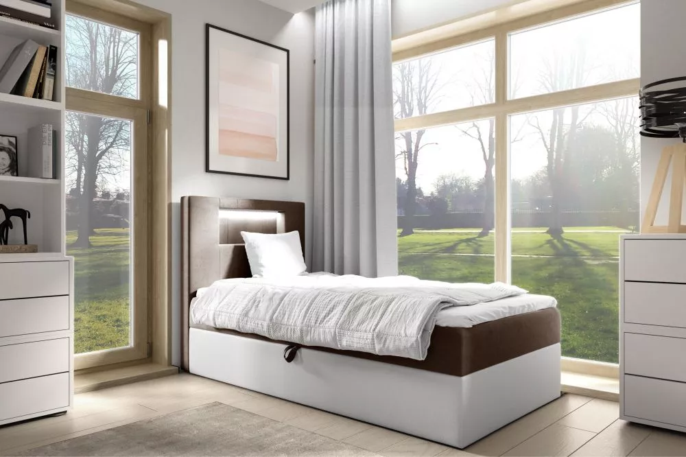 Gulta Gold 1 L Boxspring Standard ar LED Guļamvietas platums: 90 cm, Korpusa krāsa: balts, Guļamvietas garums: 200 cm, ·