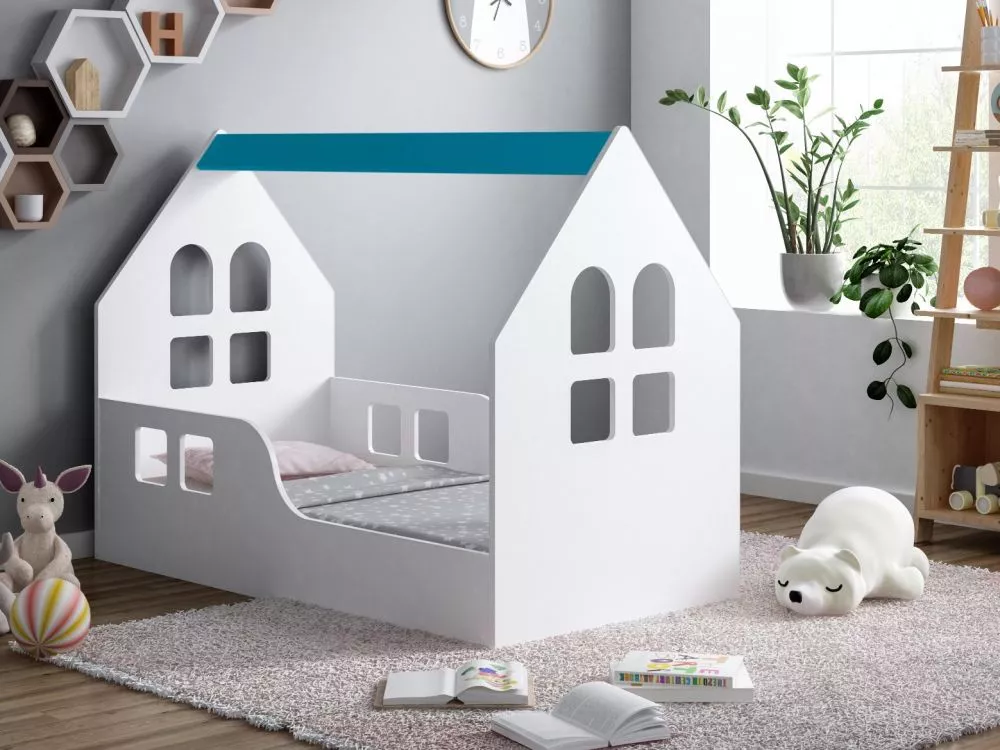 Bērnu gulta House 6 ar stelāžu Guļamvietas platums: 70 cm, Guļamvietas garums: 140 cm, · 70 × 144 × 106 cm