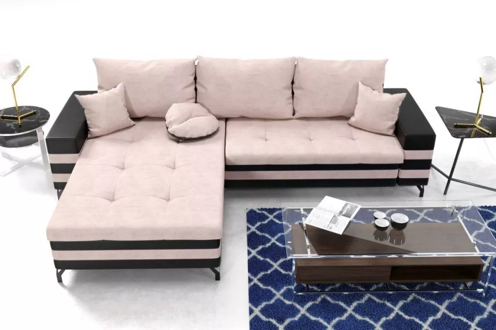 Dīvāns Moria Standard · Rozā + melns · 142 × 257 × 76 cm
