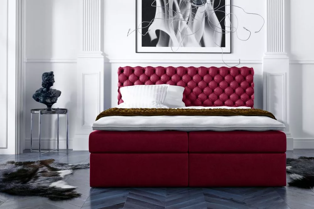 Gulta Piano Boxspring Premium Standard Guļamvietas platums: 120 cm, Guļamvietas garums: 200 cm, · Tumši rozā · 124 × 213