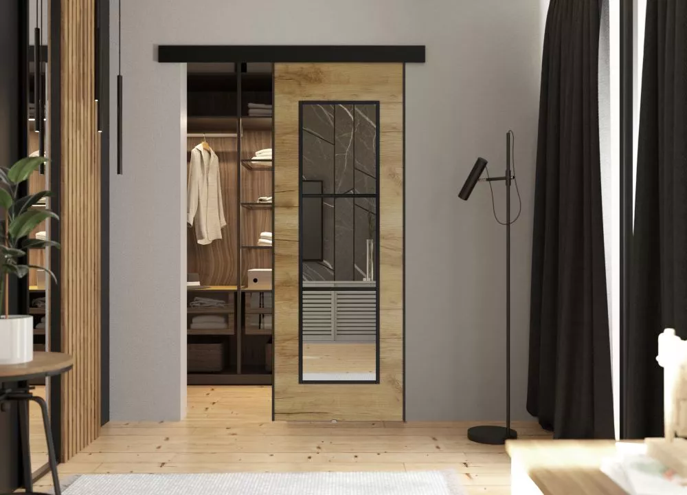 Bīdāmās durvis Tori Mirror · Ozols craft zelts · 66 × 205 cm
