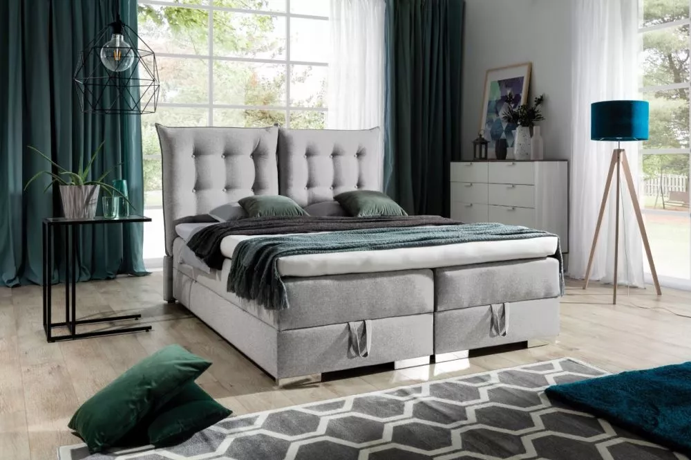 Gulta Kacper 6 Boxspring Standard Guļamvietas platums: 180 cm, Guļamvietas garums: 200 cm, · Gaiši pelēks · 200 × 216 × 