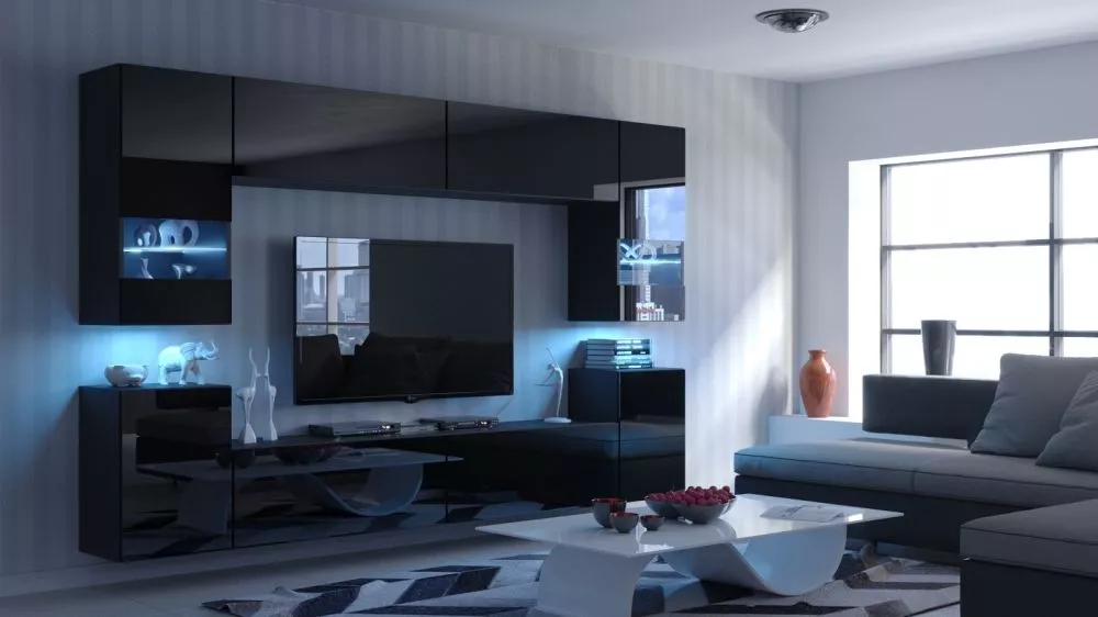 Sekcija Concept 27 ar LED · Melns · 240 × 35 × 176 cm