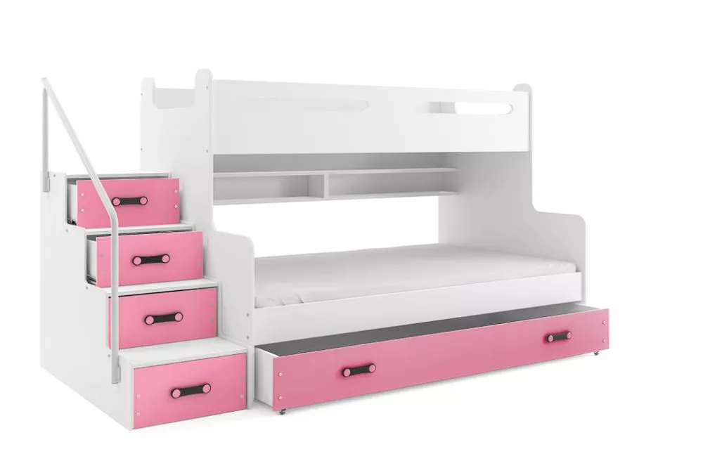 Bērnu gulta Max 3 ar stelāžām Guļamvietas platums: 120 cm, Guļamvietas garums: 200 cm, · 124 × 258 × 145 cm