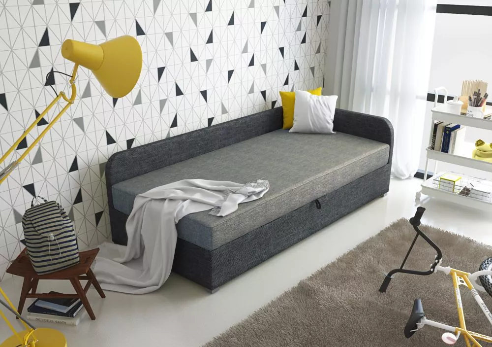 Bērnu gulta Uno Boxspring Standard Puse: labā, Guļamvietas platums: 80 cm, Guļamvietas garums: 200 cm, · Pelēks + tumši 