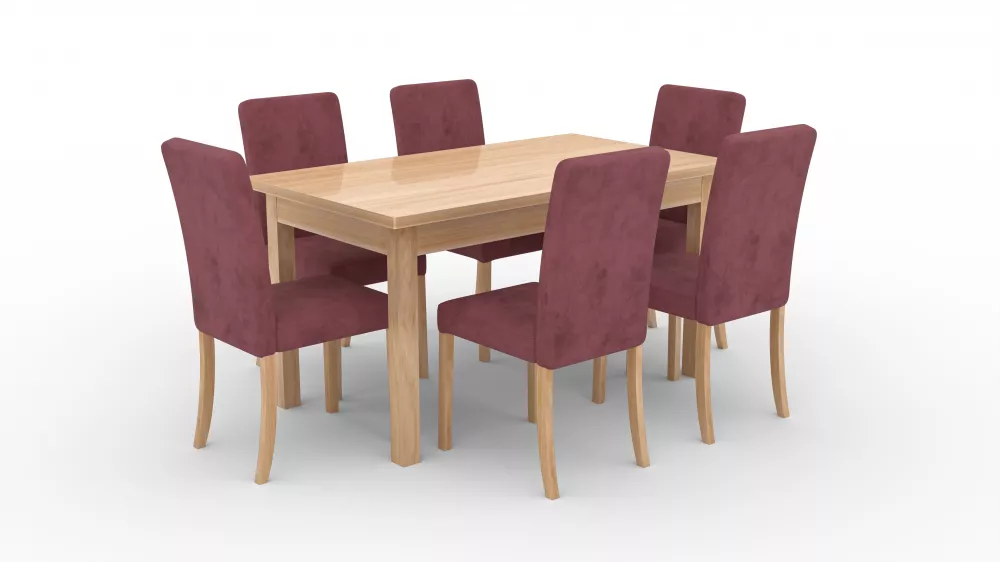Komplekts Set 81 Personu skaits: 6, Korpusa krāsa: ozols craft zelts, Elementu krāsa: tumši rozā, · 140 cm