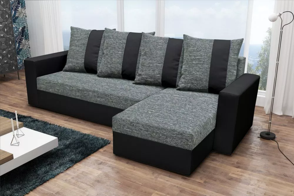 Dīvāns Praga Standard · Pelēks + melns · 144 × 210 × 69 cm