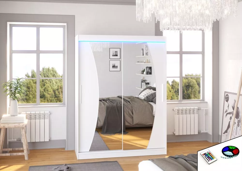 Skapis Modesto ar LED · Balts · 150 × 58 × 200 cm