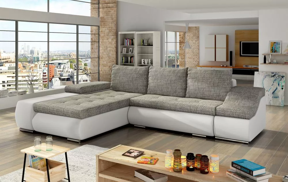 Dīvāns Ontario Lux standard · Pelēks + balts · 200 × 296 × 88 cm