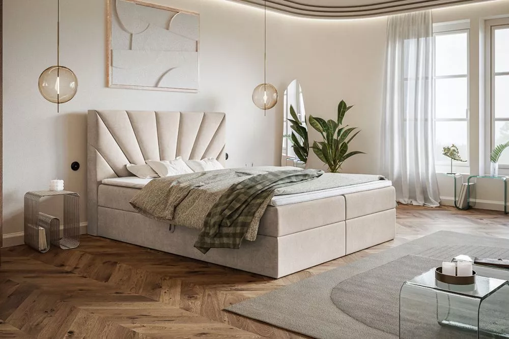 Gulta Box 6 Boxspring standard Guļamvietas platums: 160 cm, Guļamvietas garums: 200 cm, · Krēma · 160 × 214 × 112 cm