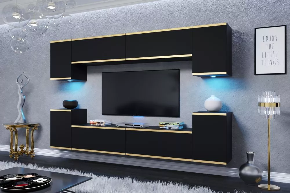 Sekcija Kora ar LED · Melns · 240 × 35 × 170 cm