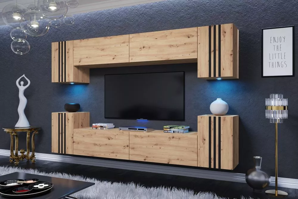 Sekcija Lovbo ar LED · Ozols artisan · 240 × 35 × 170 cm