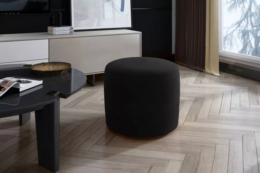 Pufs Linsy Standard Auduma numurs: Mat Velvet 99, · Melns · 40 × 43 × 40 cm