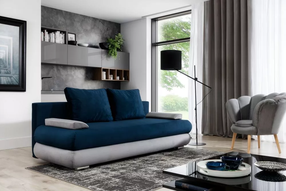 Dīvāns Milo Premium standard · Zils + gaiši pelēks · 95 × 213 × 90 cm