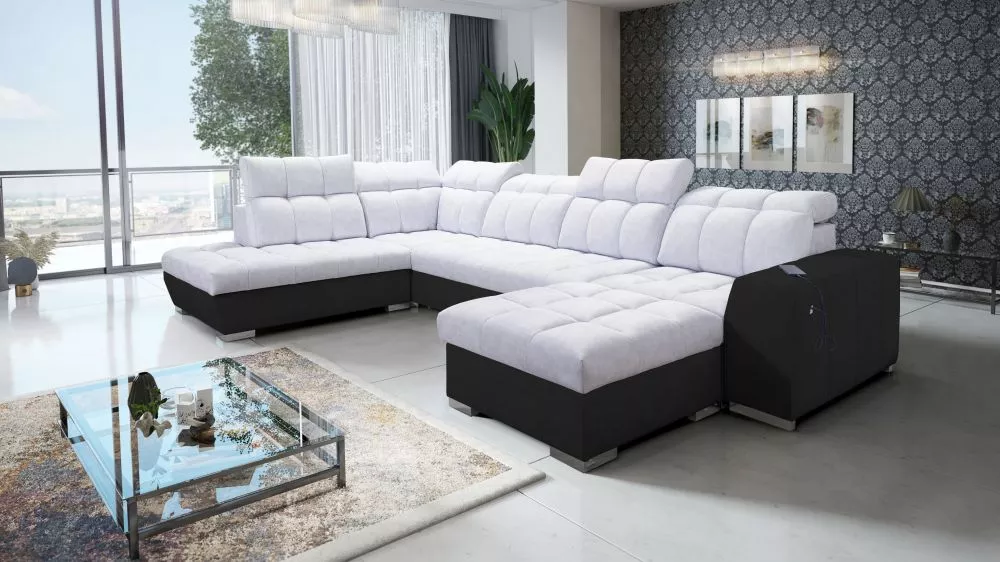 Dīvāns Pagano 6 Premium Standard · Gaiši pelēks + melns · 225 × 364 × 83 cm