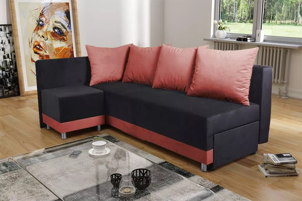 Dīvāns Mango Standard · Melns + sarkans · 138 × 201 × 78 cm