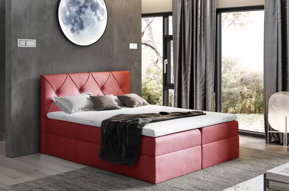 Gulta Crystal Boxspring Premium Standard Guļamvietas platums: 140 cm, Guļamvietas garums: 200 cm, · Tumši sarkans · 144 