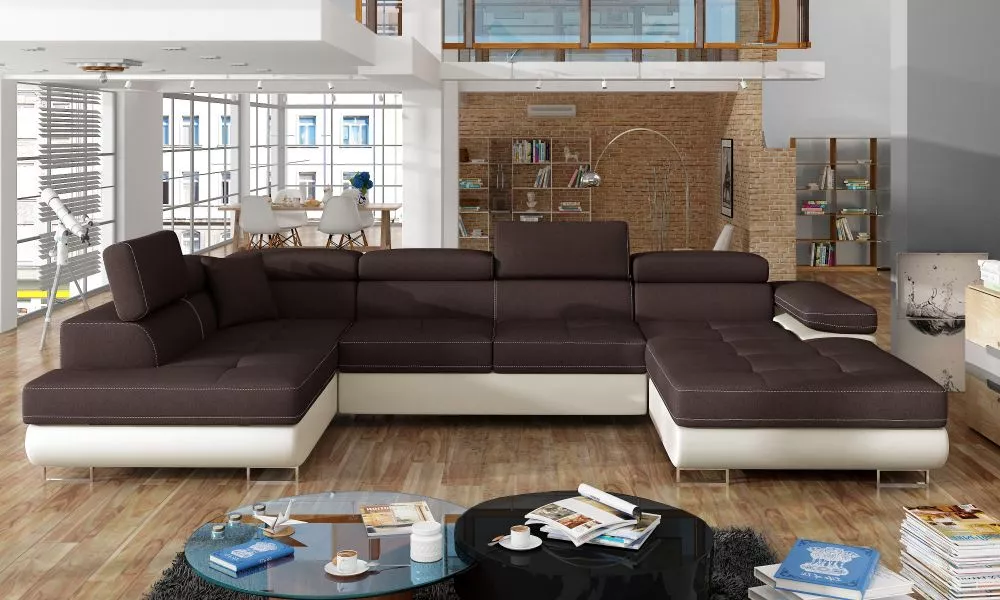 Dīvāns Rodrigo standard · Brūns + krēms · 202 × 345 × 90 cm