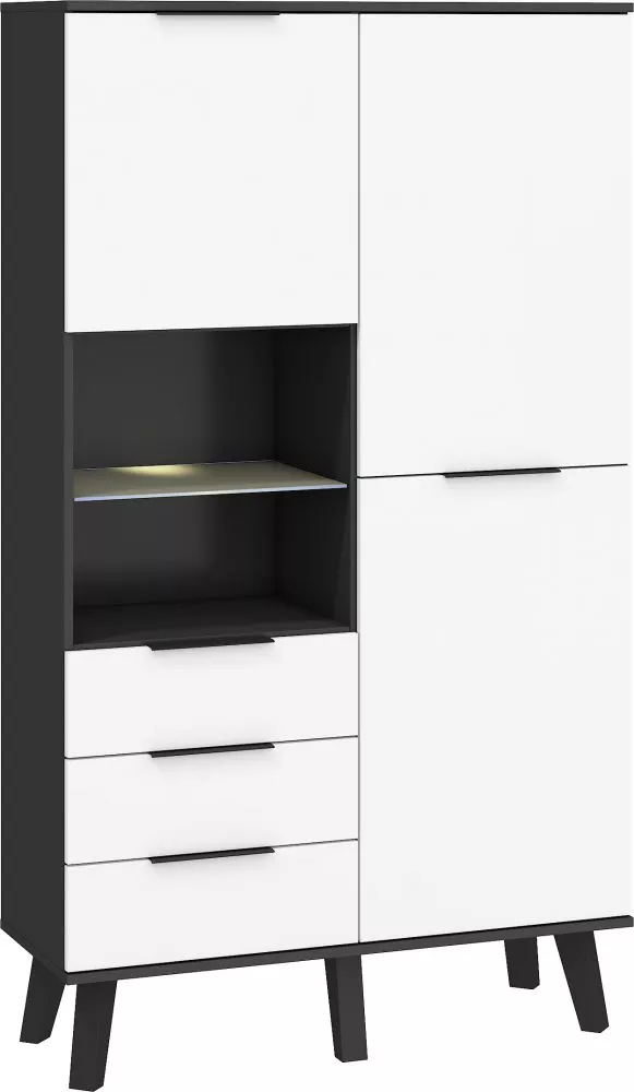 Grāmatu skapis Sven SVN 13 ar LED Korpusa krāsa: melns, Elementu krāsa: balts, · 100 × 40 × 174 cm