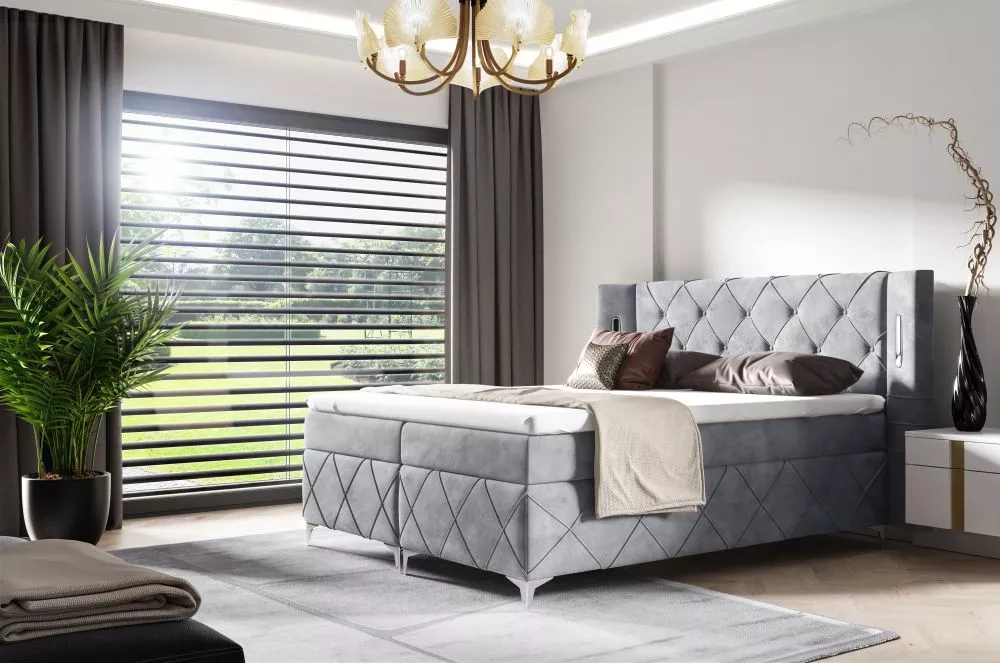 Gulta Focus Boxspring Standard ar LED Guļamvietas platums: 120 cm, Guļamvietas garums: 200 cm, · Gaiši pelēks · 168 × 21