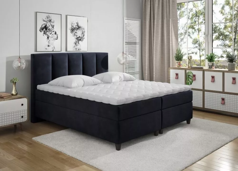 Gulta Arizona Boxspring Standard Guļamvietas platums: 140 cm, Guļamvietas garums: 200 cm, · Tumši zils · 140 × 215 × 116