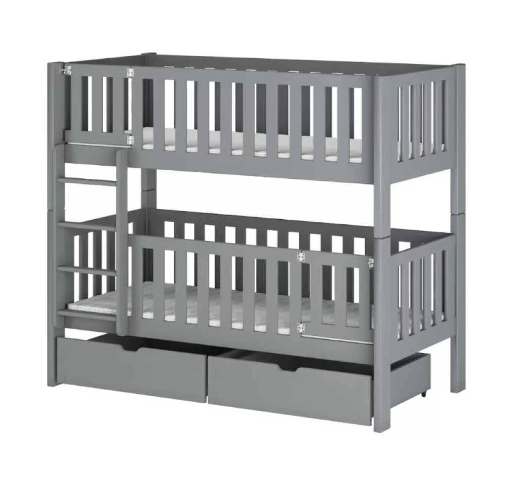 Bērnu gulta Ksawery ar stelāžām Guļamvietas platums: 80 cm, Guļamvietas garums: 180 cm, · Pelēks · 87 × 188 × 164 cm