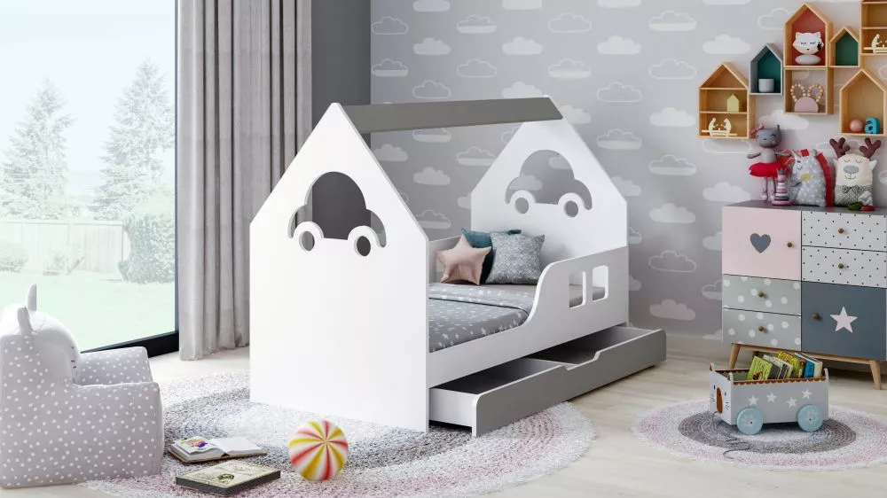 Bērnu gulta House Comfort ar stelāžu Guļamvietas platums: 80 cm, Guļamvietas garums: 160 cm, · 84.5 × 165 × 120 cm
