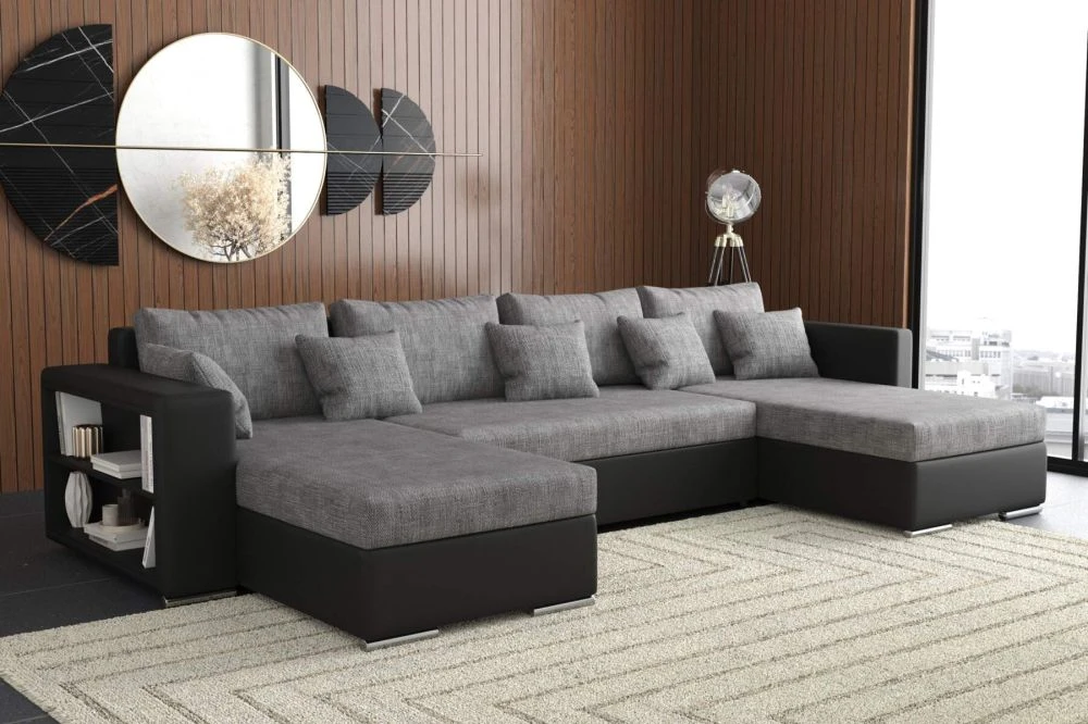 Dīvāns John U Standard · Pelēks + melns · 160 × 320 × 78 cm