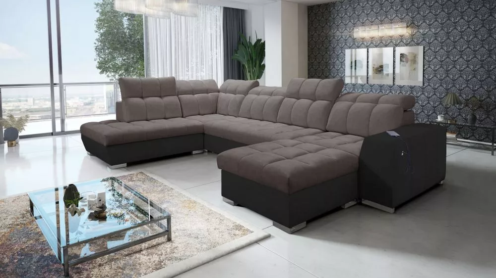 Dīvāns Pagano 6 Premium Standard · Tumši brūns + melns · 225 × 364 × 83 cm