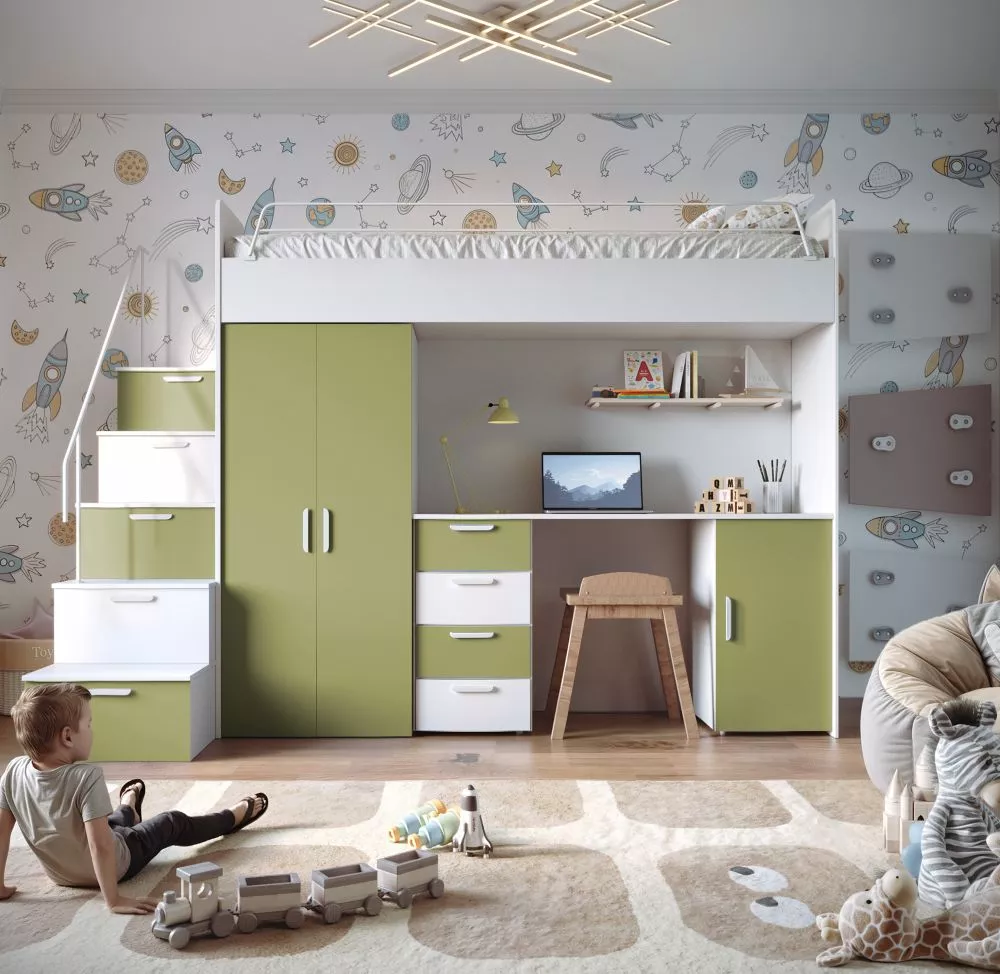 Bērnu gulta Raj 4 Matt ar stelāžu Guļamvietas platums: 80 cm, Guļamvietas garums: 200 cm, · 120 × 254 × 180 cm